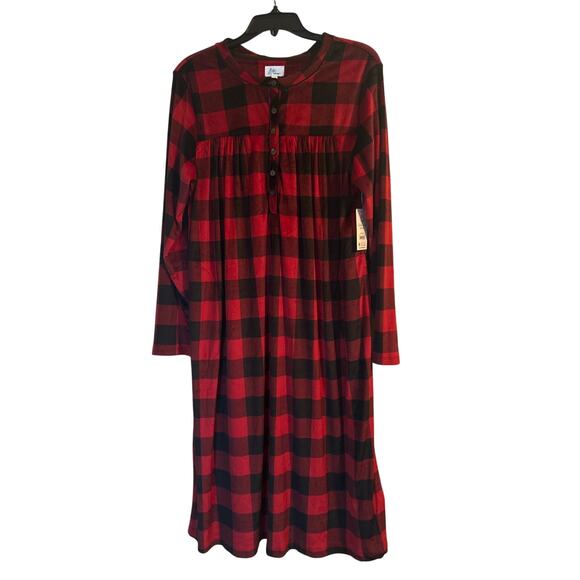 NWT Aria Red/Black Buffalo Plaid Super Soft Nightgown 5% Spandex Size L 12-14 - Picture 1 of 7